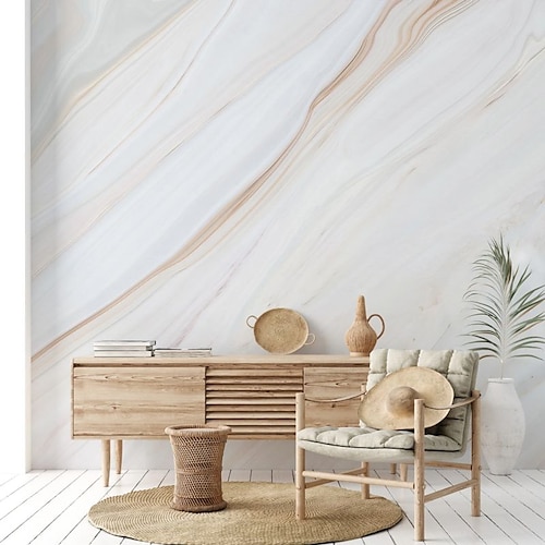 Coole Tapeten, abstrakte Marmortapete, Wandbild, weißer Aufkleber, abziehbares PVC/Vinyl-Material, selbstklebend/Kleber erforderlich, Wanddekoration für Wohnzimmer, Küche, Bad Image