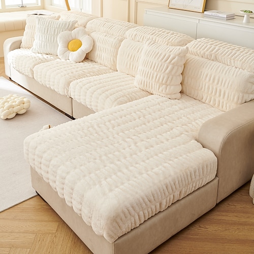 Weicher, warmer Kunstpelz-Couch-Sofabezug, dicker, zotteliger, flauschiger Magic-Sofabezug, Stretch-Sofasitz-Couchkissen-Überzüge, rutschfester Möbelschutz für Teilsitzbezug Image