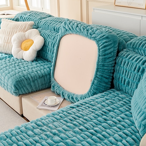 Weicher, warmer Kunstpelz-Couch-Sofabezug, dicker, zotteliger, flauschiger Magic-Sofabezug, Stretch-Sofasitz-Couchkissen-Überzüge, rutschfester Möbelschutz für Teilsitzbezug Image