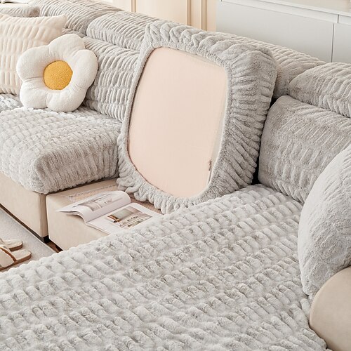 Weicher, warmer Kunstpelz-Couch-Sofabezug, dicker, zotteliger, flauschiger Magic-Sofabezug, Stretch-Sofasitz-Couchkissen-Überzüge, rutschfester Möbelschutz für Teilsitzbezug Image