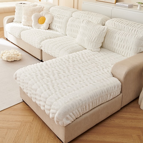 Weicher, warmer Kunstpelz-Couch-Sofabezug, dicker, zotteliger, flauschiger Magic-Sofabezug, Stretch-Sofasitz-Couchkissen-Überzüge, rutschfester Möbelschutz für Teilsitzbezug Image
