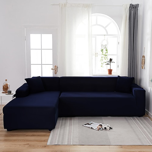 Stretch-Sofabezug, Schonbezug, weinrot, elastisch, Sofagarnitur, Sessel, Loveseat, 4- oder 4- oder 3-Sitzer, L-Form, graublau, einfarbig, weich, strapazierfähig, waschbar Image