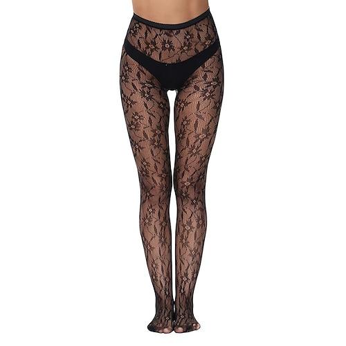 Damen Strumpfhosen Transparente Strumpfhosen Strümpfe Strumpfhose Kolbenheber Beinformung Hochelastisch Gitter Jacquard Loch Sexy Schwarz Einheitsgröße
