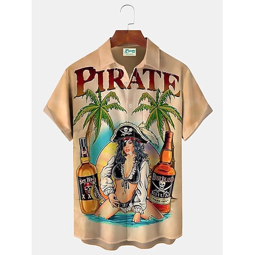 Herren Buchstabe Hula-Mädchen Hemd Sommer Hawaiihemd Alohahemd Kurze Ärmel Hemd Umlegekragen Vintage Mode Streetwear Outdoor Straße Lässig Schwarz Gelb Schwarz / Rot S M L Image