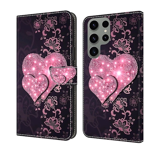 Handy Hülle Handyhüllen Für Samsung Galaxy S25 S23 S22 S21 FE S21 Ultra Plus A14 A53 A13 A23 A32 Brieftaschenhülle Mit Kartenhalter Magnetischer Flip Ständer Grafik Schmetterling Blume TPU PU-Leder Image