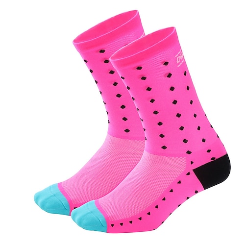 3 Paar Herren Damen Socken Kompressionssocken Radsocken Fahrrad / Radsport atmungsaktiv anatomisches Design tragbar Polka Dot Nylon gelb pink blau Einheitsgröße Image