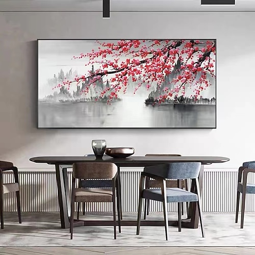 Handgemaltes großes abstraktes Blumenölgemälde auf Leinwand, Original-Kirschblütengemälde, Heimdekoration, Wohnzimmer-Wanddekoration, moderne Wandkunst, gerollte Leinwand, ohne Rahmen Image