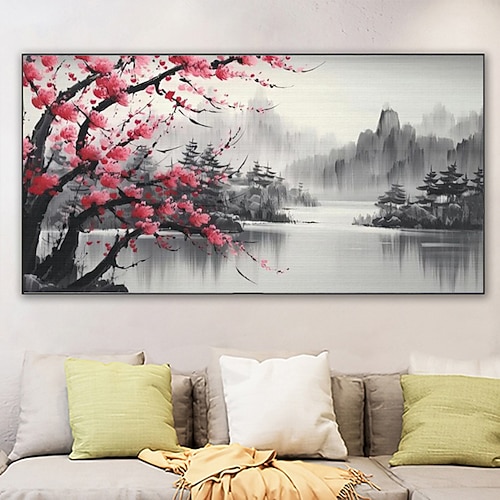 Handgemaltes großes abstraktes Blumenölgemälde auf Leinwand, Original-Kirschblütengemälde, Heimdekoration, Wohnzimmer-Wanddekoration, moderne Wandkunst, gerollte Leinwand, ohne Rahmen Image