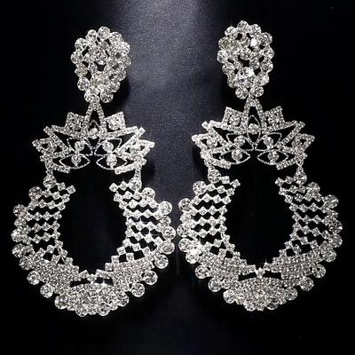 Damen Tropfen-Ohrringe Kreolen Geometrisch Kostbar Erklärung Diamantimitate Ohrringe Schmuck Silber / Golden / Regenbogen Für Hochzeit Party 1 Paar Image