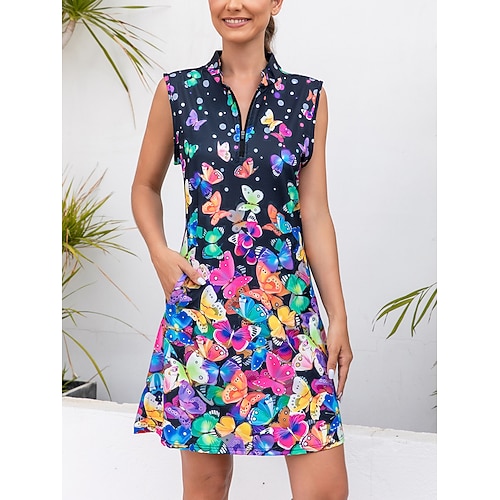 Damen Golfkleid Marinenblau Ärmellos Sonnenschutz Tennis-Outfit Schmetterling Damen-Golfkleidung, Kleidung, Outfits, Kleidung Image