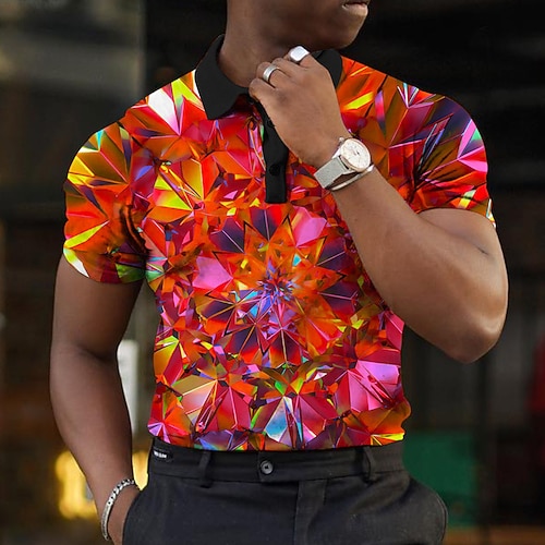 Herren Grafik Poloshirts Golfshirt Kurzarm Polo-Shirts Hemden mit Kragen Lässig Urlaubskleidung Rave-Kleidung Party-Outfits Knöpfe 3D-Druck Gelb Rote Blau Image