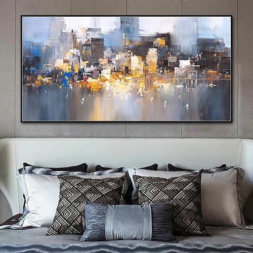Ölgemälde handgemachte handgemalte Wandkunst abstrakte Stadtlandschaft Skyline Heimtextilien Dekor gerollte Leinwand kein Rahmen ungedehnt Image