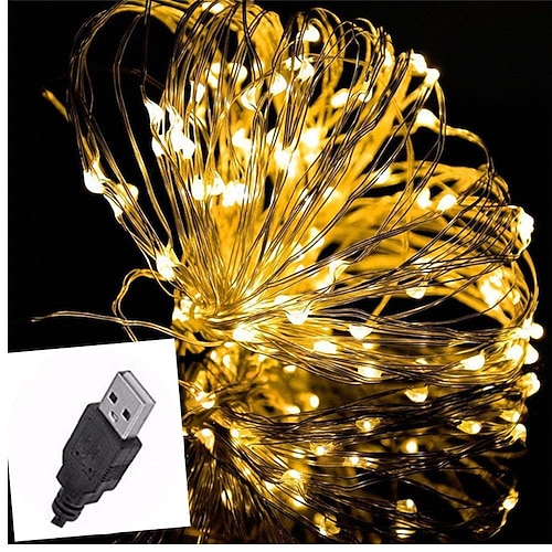 Elegante Hochzeitsrezeption Party Dekor LED-Stringlichter 4 Stück 2 Stück 1 Stück Kupfer Silberdraht Girlandenlicht 5M 10M 20M USB wasserdichte Feenlichter für Hochzeitsfeierdekoration Image