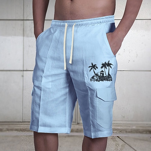 Herren Kokospalme Grafikdrucke Cargo-Shorts Sommershorts Mittlere Taille Streetwear Designer Lässig Täglich Ferien Kordelzug Elastischer Bund Druck Designer Bekleidung Image