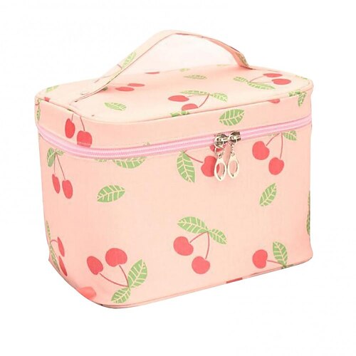 Herren-Damen-Handtasche, Make-up-Tasche, Kosmetiktasche, Kulturbeutel, Polyester, Party, Reisen, großes Fassungsvermögen, atmungsaktiv, langlebig, Cartoon-Rosa-Schwarz, rosa Kirsche, blauer Stern