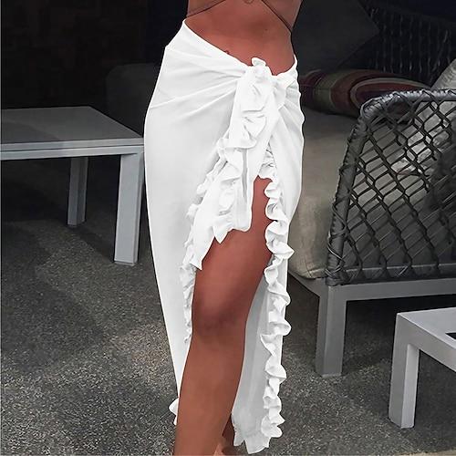 Damen Badeanzug Zudecken Badeshorts Wickeln Bademode Rüsche Sexy Urlaub Glatt Einfarbig Ärmellos Badeanzüge