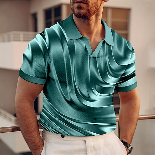 Herren Grafik Poloshirts Golfshirt Kurzarm Polo-Shirts V Ausschnitt Lässig Urlaubskleidung Rave-Kleidung Party-Outfits 3D-Druck Marineblau Blau Braun Image
