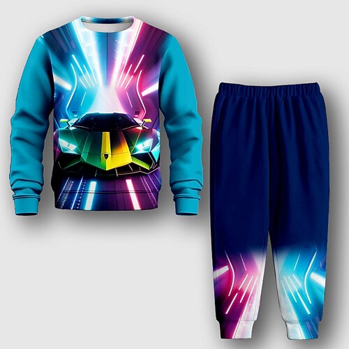 Jungen 3D Graphic Set aus Sweatshirt und Jogginghose Set Langarm 3d Drucken Herbst Winter Aktiv Modisch Cool kinderkleidung 3-12 Jahre Rundhalsausschnitt Outdoor Urlaub Strasse Regular Fit Image