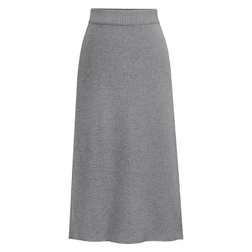 Damen Mode Basic Lässig Midi Röcke Einfarbig Stricken Geteilt Büro / Karriere Straße Karamell Schwarz Wein Kaki Herbst Wollen Image