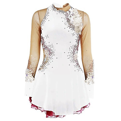 Eiskunstlaufkleid Damen Mädchen Eislaufen Kleider Schwarz Weiß Dunkellila Rückenfrei Gitter Spandex velvet Hochelastisch Wettbewerb Eiskunstlaufkleidung warm Mit Steinen verziert Strass Langarm Image