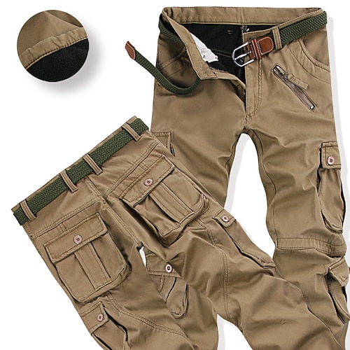 Herren Cargohose Cargohosen Cargohose Cargohosen Tasche Glatt Komfort Atmungsaktiv Outdoor Täglich Ausgehen Modisch Brautkleider schlicht Schwarz Armeegrün Image