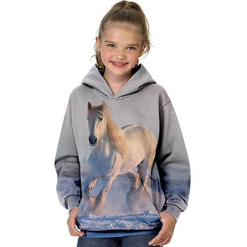 Mädchen 3D Tier Geometrisch Kapuzenpullover Langarm 3D-Druck Aktiv Modisch Basic kinderkleidung 2-13 Jahre Sports Outdoor Image