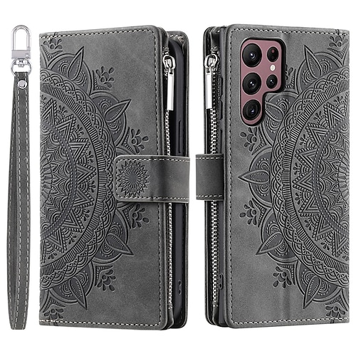 Handy Hülle Handyhüllen Für Samsung Galaxy S25 S23 S22 S21 FE S21 Ultra Plus A54 A53 A33 A13 S20 Brieftaschenhülle Flip Geldbörse Reisverschluss Anwendung TPU PU-Leder Image