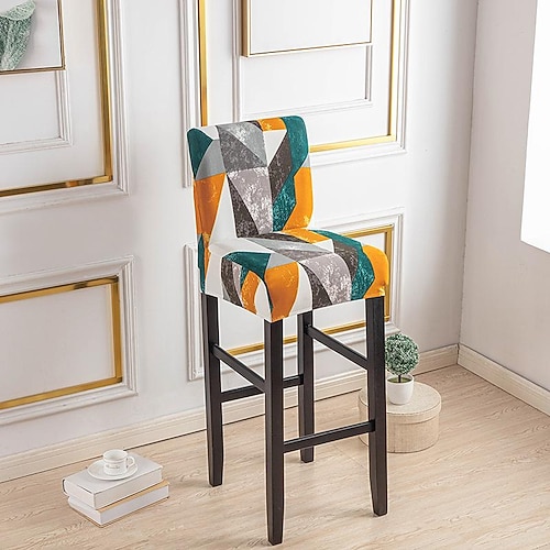 Stretch-Bezug für Barhocker Stuhlhussen, Kneipen-Thekenhocker, Stuhlbezug für Esszimmer, Café, Möbel, Sitzbezug, Stretch-Schutz, rutschfest, mit elastischem Boden Image