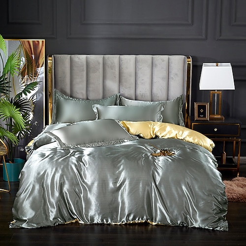 Fleckseide Bettbezug Bettwäsche-Sets Bettbezug mit 1 Bettbezug oder Bettdecke, 1 Blatt, 2 Kissenbezüge für Doppelbett/Königin/König (1 Kissenbezug für Zwilling/Einzelbett) Image