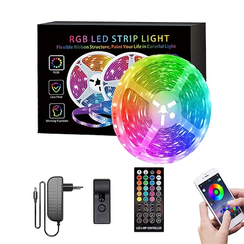 led smart strip lights 10m 20m 30m rgb music sync 12v led strip 5050 smd farbwechsel led-licht mit bluetooth controller adapter für schlafzimmer home tv hintergrundbeleuchtung diy decor Image