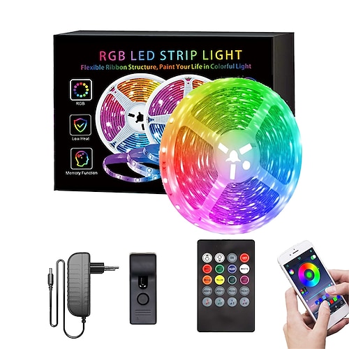 led smart strip lights 10m 20m 30m rgb music sync 12v led strip 5050 smd farbwechsel led-licht mit bluetooth controller adapter für schlafzimmer home tv hintergrundbeleuchtung diy decor Image