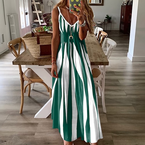 Damen Maxi Kleid Lässiges Kleid Sommerkleid Floral Kleid Streetwear Fließend Urlaub Straße Lässige Reguläre Passform Farbblock Ärmellos Träger Marineblau Blau Lila Sommer Image