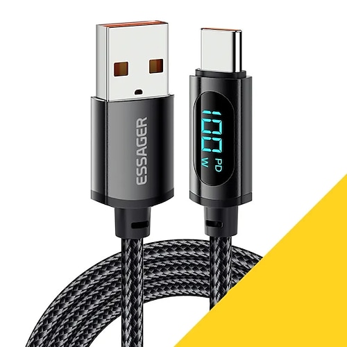 USB-C-Kabel 100W USB-Verlängerung 5 A Ladekabel Nylon geflochten LED-Anzeige Für Samsung Handy-Zubehör Image
