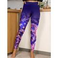 Damen Leggins Polyester Blumen Marineblau Purpur Aktiv Hoher Taillenbund Knöchellänge Freizeitskleidung Urlaub Frühling