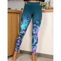 Damen Leggins Polyester Blumen Marineblau Purpur Aktiv Hoher Taillenbund Knöchellänge Freizeitskleidung Urlaub Frühling