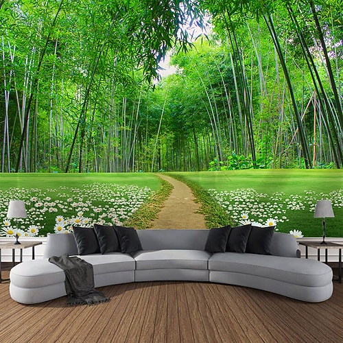 schöne grüne wandteppich bambus holzbrücke pflanzen natürliche landschaft kunst dekoration teppich vorhang hängen hause schlafzimmer wohnzimmer dekoration Wandtuch XXL Natur Image