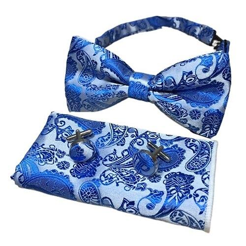 Herren Krawatten Fliege Einstecktuch Manschettenknöpfe Sätze Fliege Geschenkbox Büro Hochzeit Gentleman Jacquard