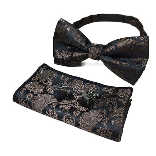 Herren Krawatten Fliege Einstecktuch Manschettenknöpfe Sätze Fliege Geschenkbox Büro Hochzeit Gentleman Jacquard