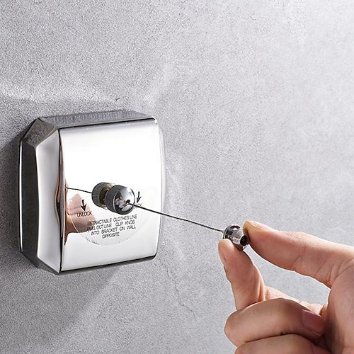 einziehbare Wäscheleine Wäschetrockner aus Edelstahl sus304 mit verstellbarer Edelstahlseilschnur im Hotelstil, strapazierfähig, 2,8 m (9,2 Fuß), poliertes Chrom-Finish Image