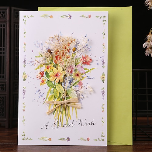 Handgemachte Trockenblumen-Grußkarten, Dankeskarte, Geburtstagsfeier, Abschlussfeier, Hochzeitseinladung, Jahrestagskarte, Blumenstraußkarte für Ehefrau, Valentinstag, Muttertagsgeschenk Image