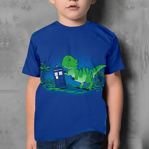 Kinder Jungen T-Shirt Kurzarm Dinosaurier 3D-Druck Grafik Tier Schwarz Kinder Oberteile Sommer Aktiv Cool nette Art Schulanfang Freizeitskleidung 3-12 Jahre Image