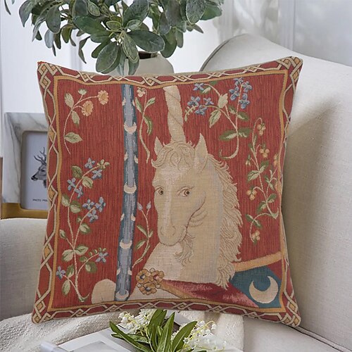 mittelalterlicher französischer doppelseitiger kissenbezug 1 stück dekorativer quadratischer kissenbezug kissenbezug für schlafzimmer wohnzimmer sofa couch stuhl Image