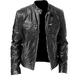 Herren Lederjacke Kunstlederjacke Motorrad Jacke Motorradjacke Strasse Casual warm Windundurchlässig Zip Frühling Herbst Feste Farbe Tasche Modisch Cool Ständer Standard Kunstleder Slim Fit Schwarz