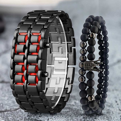 Armbanduhren für Männer Lava Eisen Samurai Metallarmband Lava Uhr LED digitale Uhr Geschenke für männliche Jungen Sport Kreative Uhr