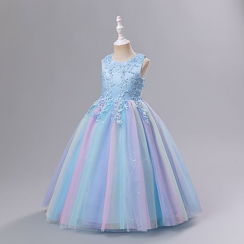 Kinder Mädchenkleid Blumen einfarbig A-Linienkleid Aufführung Hochzeit Party Rüschen Mesh Rosa Hellblau Weiß Maxi Ärmellos Niedlich Prinzessinnenkleider Sommer Herbst Normale Passform 3-12 Jahre Image