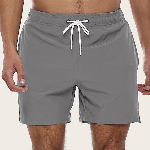 Herren Boardshorts Badeshorts Badehose Schwimmshorts Bademode Shorts Kurze Hosen Tasche mit Mesh-Futter Glatt Komfort Atmungsaktiv Festtage Ausgehen Hawaiianisch Boho Graues Grün Schwarz Image