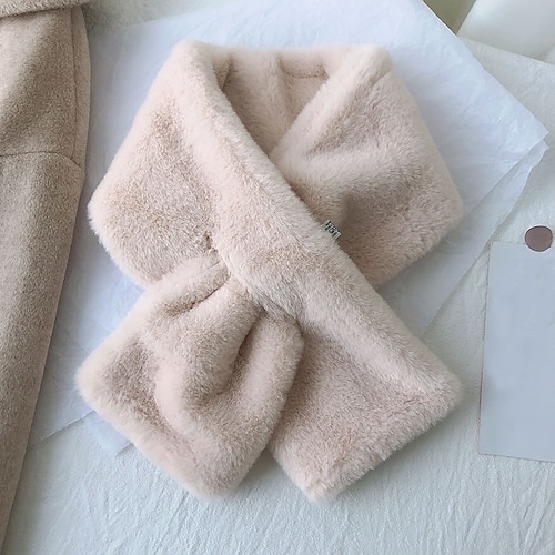Frauen Winter warm verdicken Schals einfarbig Kunstpelz Plüsch Kreuzkragen Schal elegante warme Mode-Accessoires Image