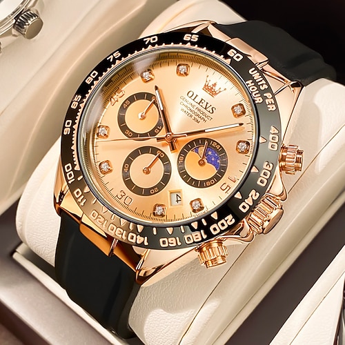 Olevs Herren Quarz Uhr Sport Armbanduhr leuchtender Chronograph Kalender Multifunktions-Timing wasserdichte Silikonarmband Uhr Image