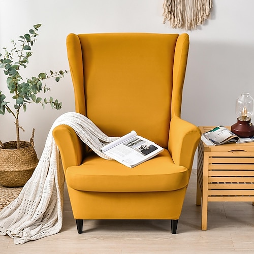 Stretch-Bezüge für Ohrensessel in Volltonfarbe, Ohrensessel-Schonbezüge aus Spandex-Stoff, burgunderrote Ohrensessel-Bezüge mit elastischem Boden für die Einrichtung von Wohnzimmer und Schlafzimmer Image