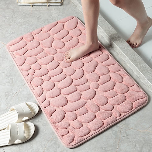 Rutschfeste Badematte mit Kopfsteinpflasterprägung, Memory Foam-Unterlage, waschbare Badvorleger, schnell wasserabsorbierend, rutschfest, waschbar, dicker, weicher und bequemer Teppich für Duschräume Image